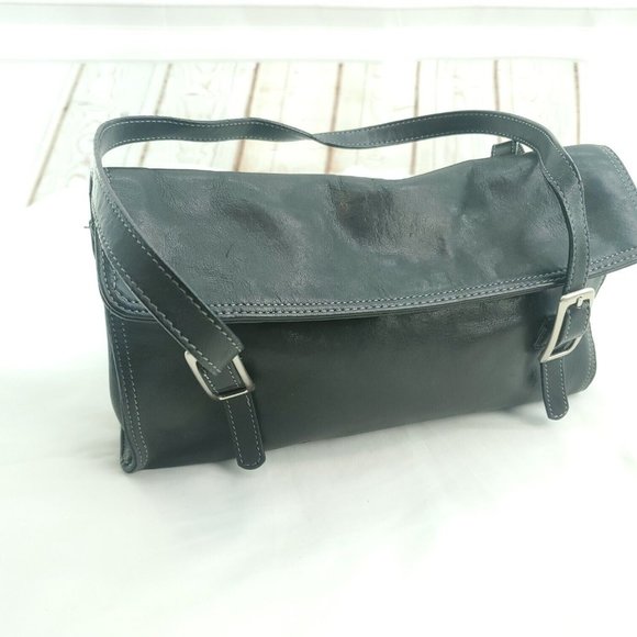 Tignanello Womens Black Leather Double Handles Buckle Straps Shoulder Bag - Picture 1 of 14